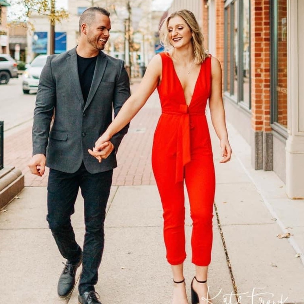 V Neck Red Jumpsuit